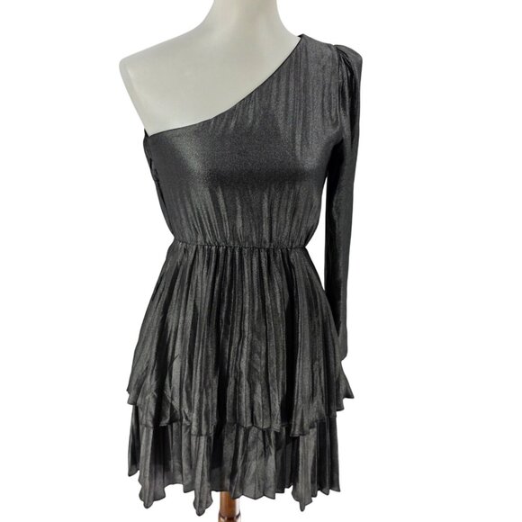 Derek Lam Metallic One-Shoulder Dress Gunmetal Size 40 (US 4) - Picture 1 of 8